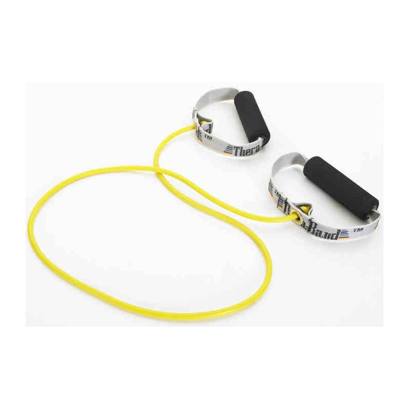Tubing Thera Band 1,4 metra ze sztywnymi, gąbkowymi uchwytami – żółty (opór słaby)