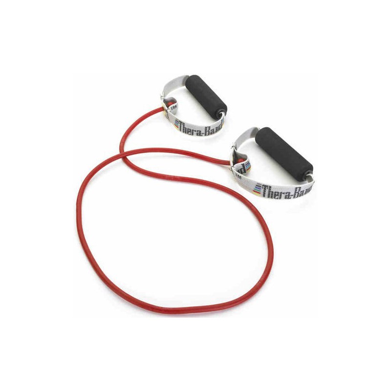  Tubing Thera Band 1,4 metra ze sztywnymi, gąbkowymi uchwytami – czerwony (opór średni)