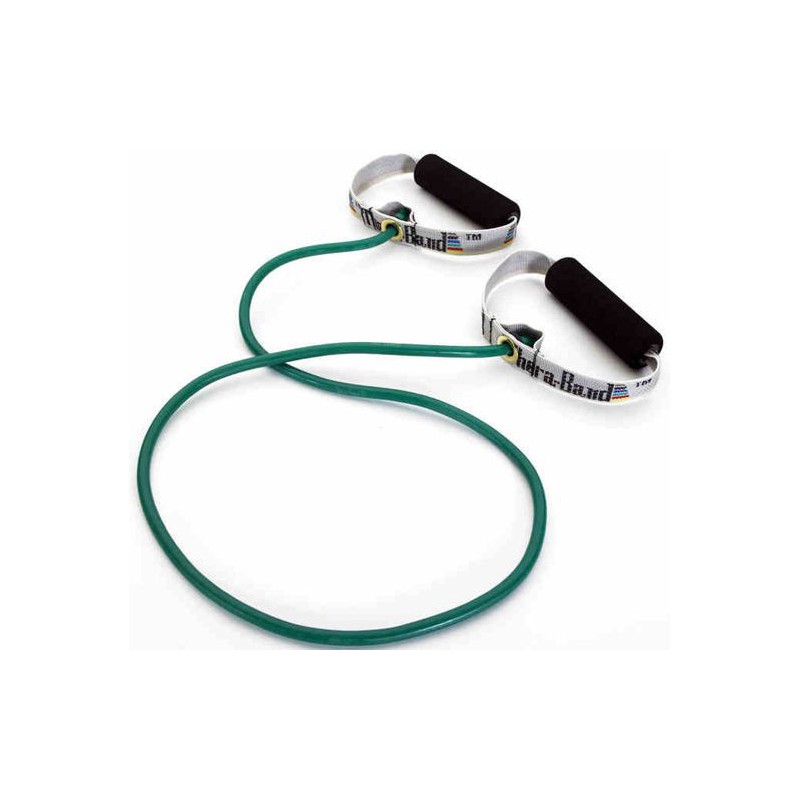  Tubing Thera Band 1,4 metra ze sztywnymi, gąbkowymi uchwytami – zielony (opór mocny)