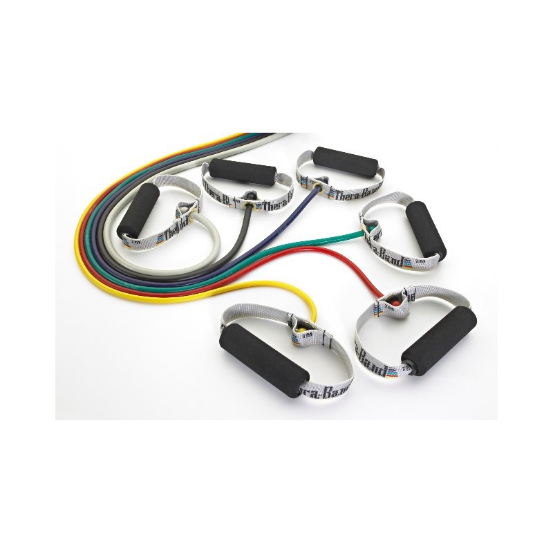 Tubing Thera Band 1,4 metra ze sztywnymi, gąbkowymi uchwytami – niebieski (opór extra mocny)