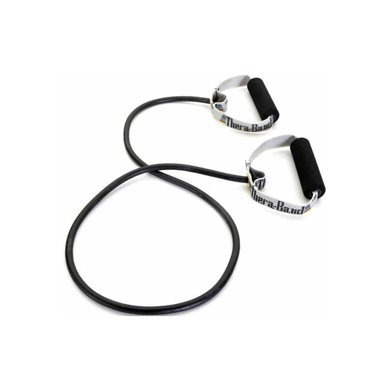 Tubing Thera Band 1,4 metra ze sztywnymi, gąbkowymi uchwytami – czarny (opór specjalnie mocny)