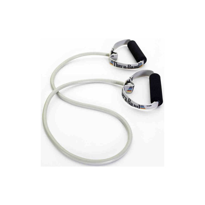 Tubing Thera Band 1,4 metra ze sztywnymi, gąbkowymi uchwytami – srebrny (opór super mocny)